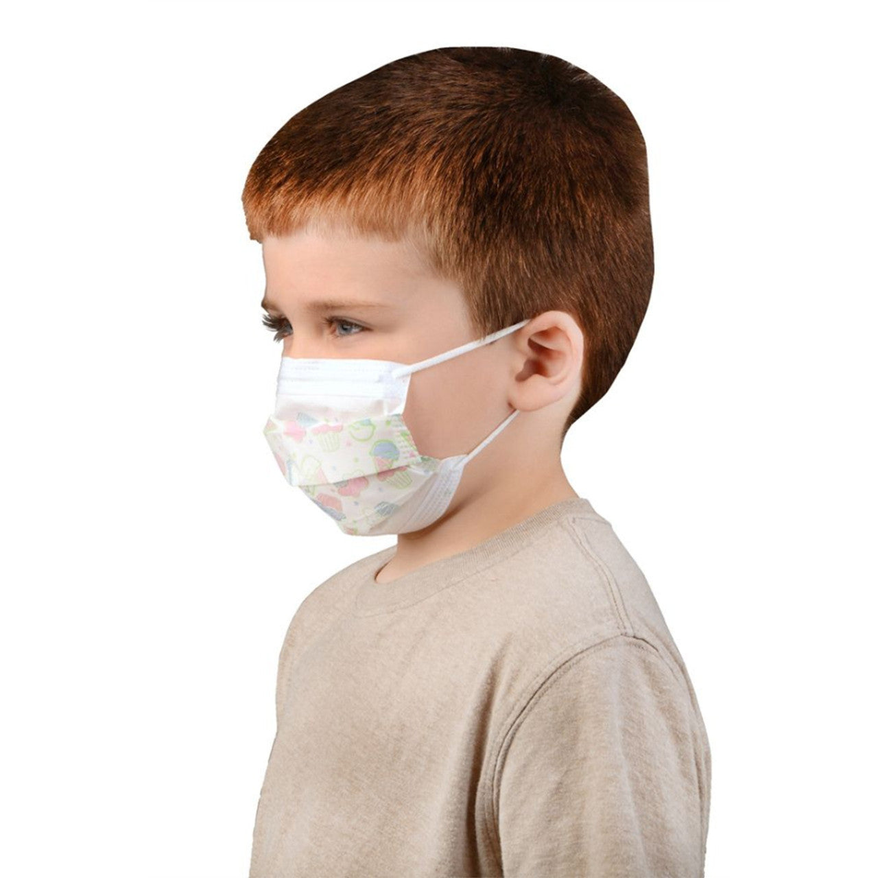 Procedure Mask, Pleated, White with Pediatric Print, Cellulose Outer Layer, Filtered Media Middle Layer, Bicomponent Nonwoven Inner Layer, Ear Loop, Pediatric Size, 75/bx, 10 bx/cs