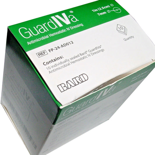 GuardIVa Antimicrobial Hemostatic IV Dressing, 1"/ 7mm, Sterile, 10/bx, 10 bx/cs (Temp Sensitive; Non-Returnable) (Continental US Only) (Drop Ship Requires Pre-Approval)