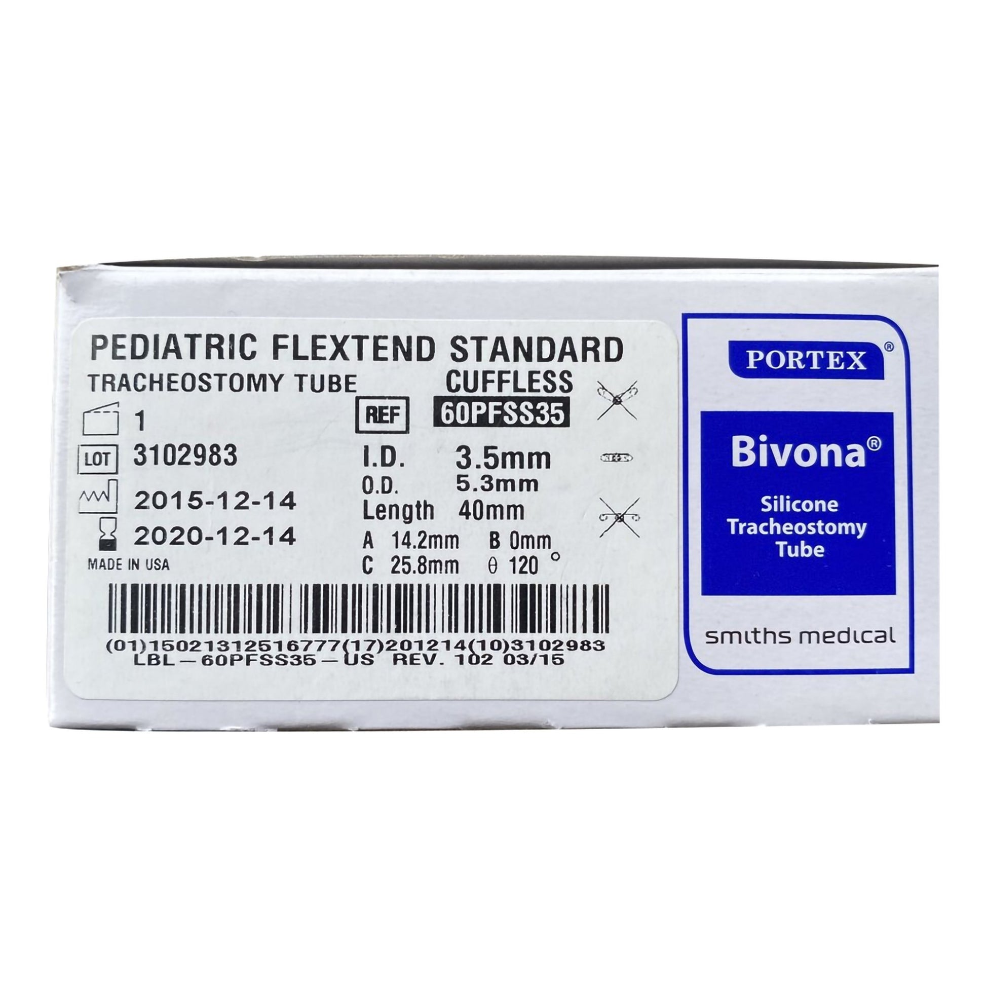 Trach Tube, Pediatric, Uncuffed, 3.5mm ID x 5.3mm OD, FlexTend Shaft 40mm Length, Individually Packaged, Sterile (US Only) (Item on Manufacturer Backorder - Inventory Limited when Available)