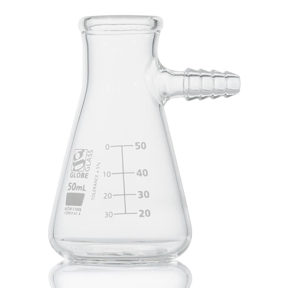Flask, Filter, Globe Glass, 50mL, Dual Graduations, ASTM E1406, 6/bx