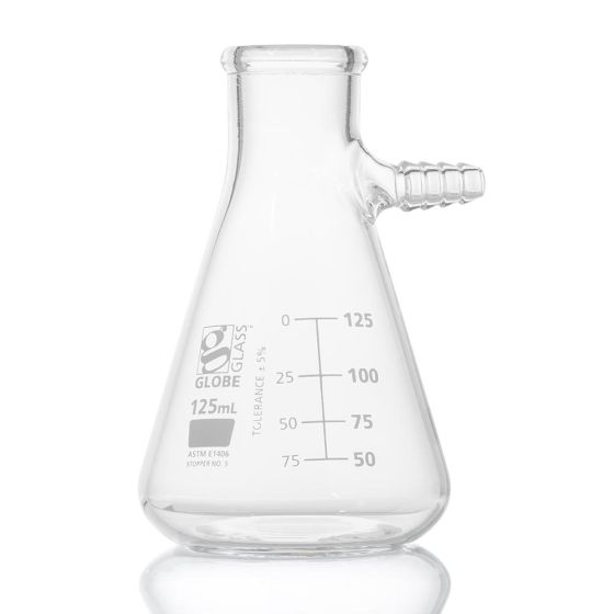 Flask, Filter, Globe Glass, 125mL, Dual Graduations, ASTM E1406, 6/bx