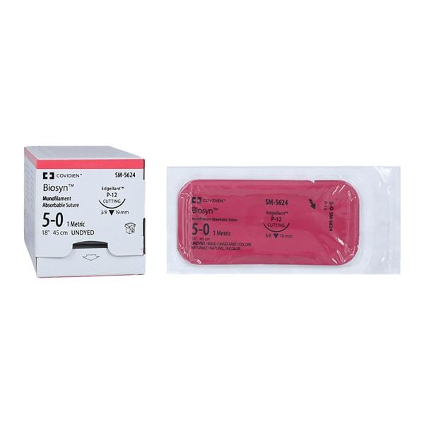 Suture, Premium Reverse Cutting, Size 5-0, Undyed, 18", Needle P-12, 3/8 Circle, 1 dz/bx (Continental US Only)
