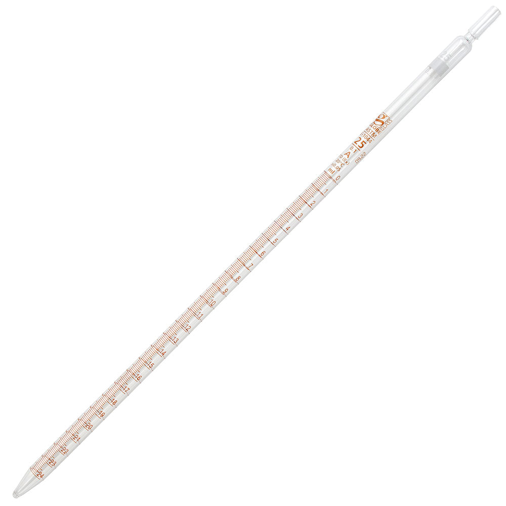 Pipette, Serological, Globe Glass, Reusable, 25mL, Class A, To Deliver (TD), 0.1 Graduations, White Band, 6/bx