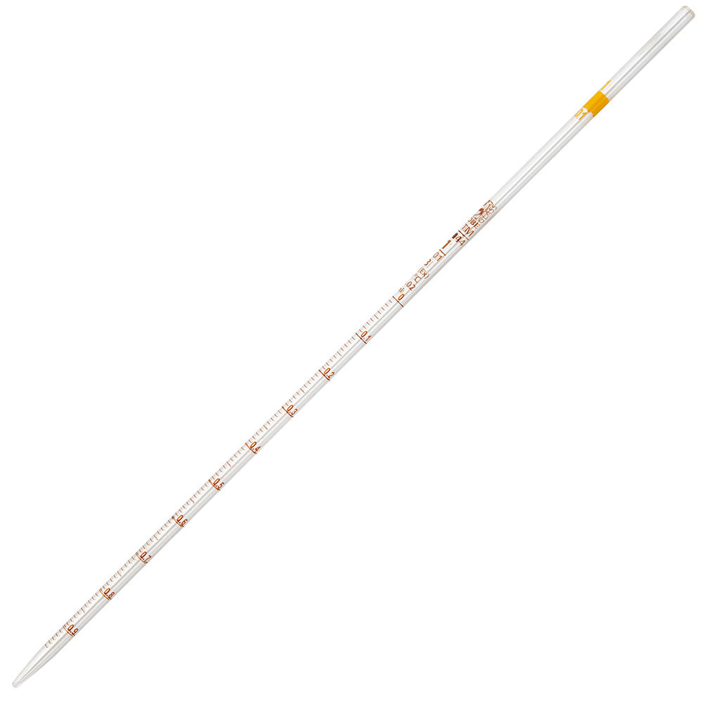 Pipette, Serological, Globe Glass, Reusable, 1mL, To Deliver (TD), 0.01 Graduations, Yellow Band, ASTM E1044, 6/bx