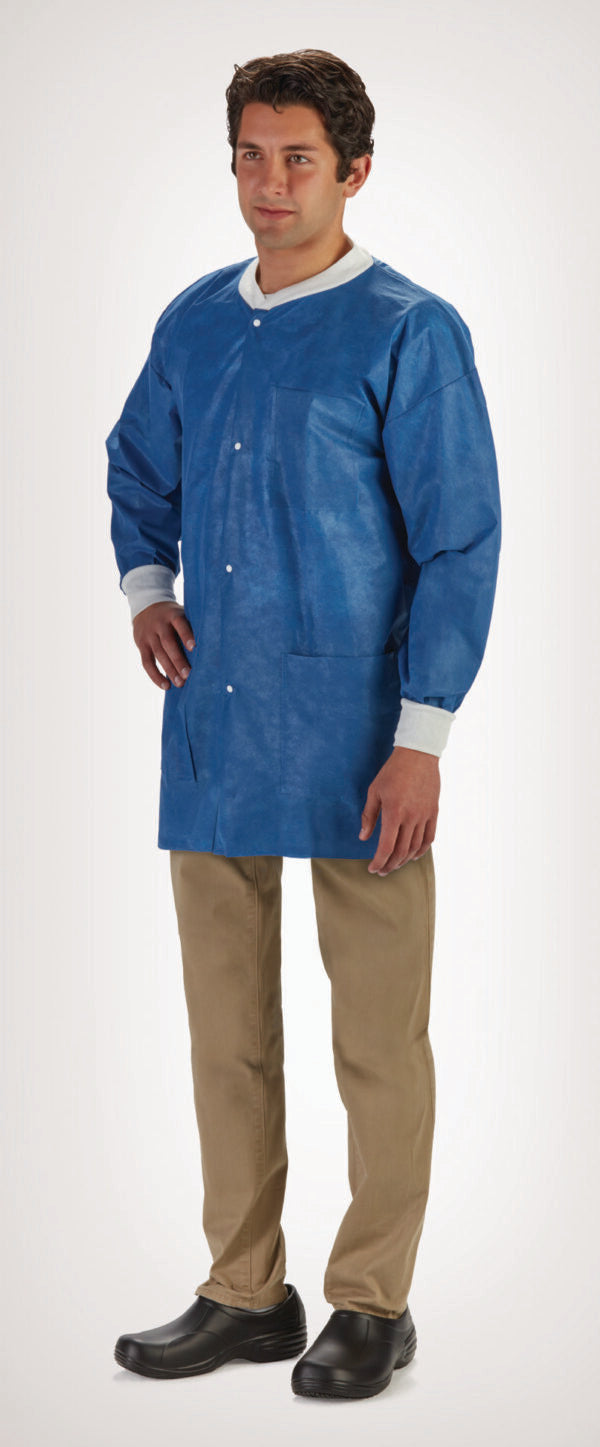 Labmates Jacket, 3-Pocket, Small, Nonwoven, Blue, 50/cs