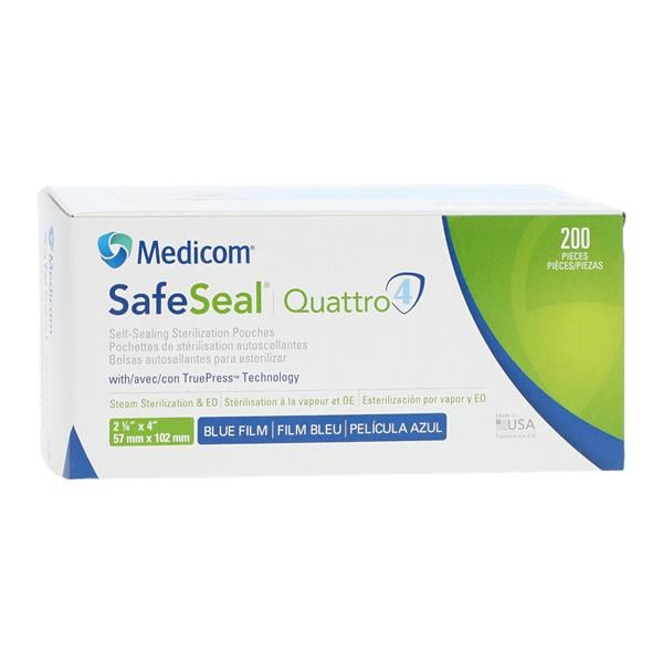 Quattro Sterilization Pouch, 2_" x 4", 200/bx, 10 bx/cs (Not Available for sale into Canada)