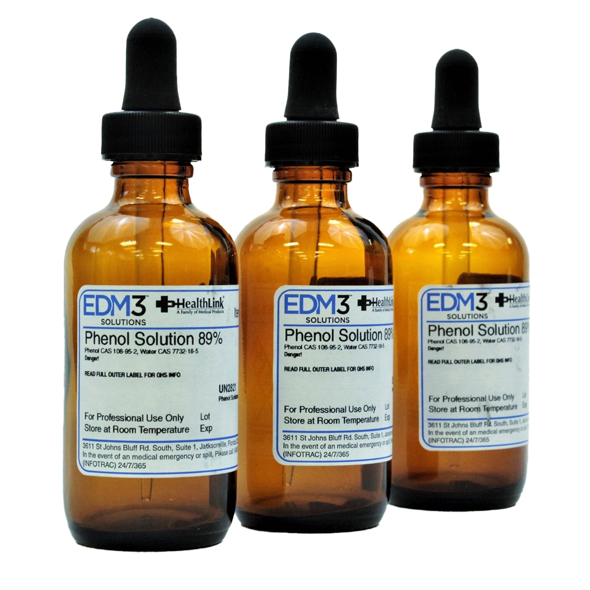 Phenol, 89%, Tri-Pack, 2 oz (Item is Non-Returnable) (US Only) (Item is considered HAZMAT and cannot ship via Air or to AK, GU, HI, MP, PR, VI) (DROP SHIP ONLY)