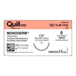 Monoderm Suture, Reverse Cutting, Size 0, 70cm, 36mm, 1/2 Circle, 12/bx