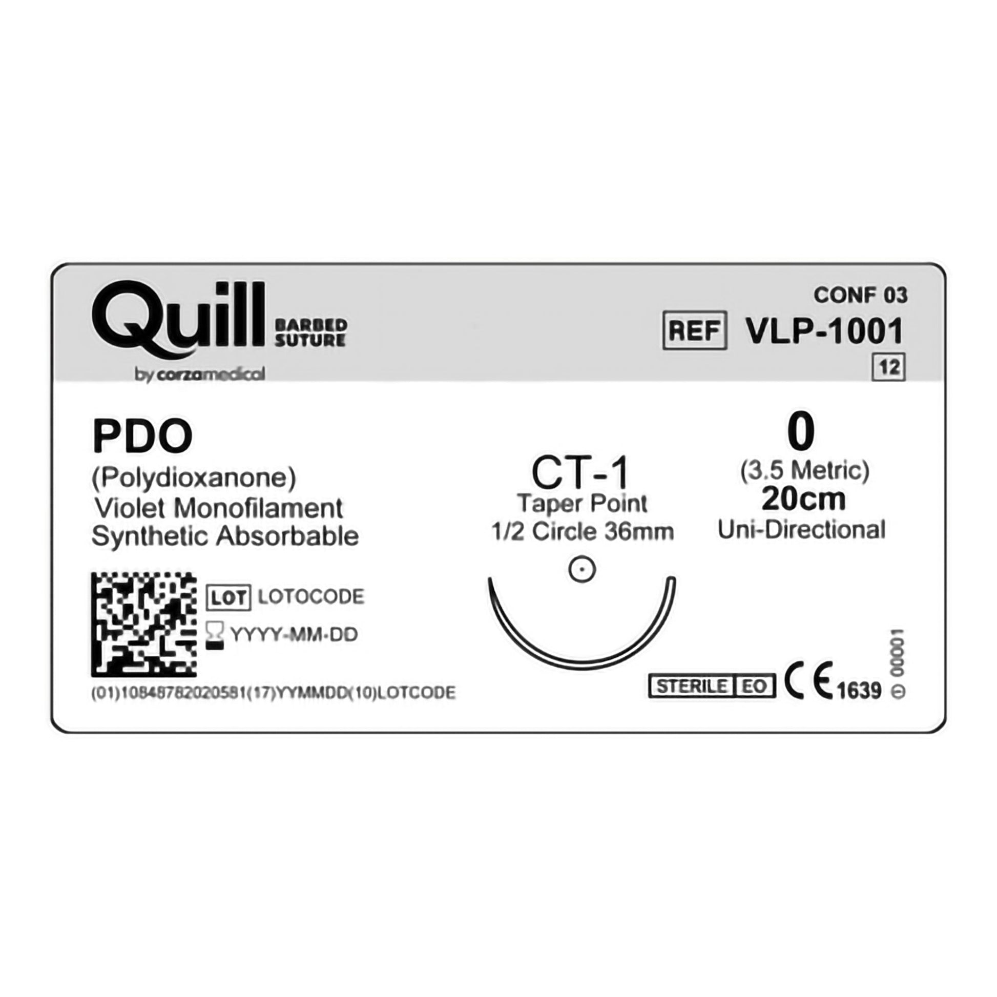 PDO Suture, Taper Point, Unidirectional, Size 0, 20cm, 36mm, 1/2 Circle, 12/bx