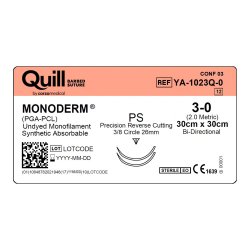 Monoderm Suture, Diamond Point, Size 3-0, 30cm x 30cm, 26mm, 3/8 Circle, 12/bx