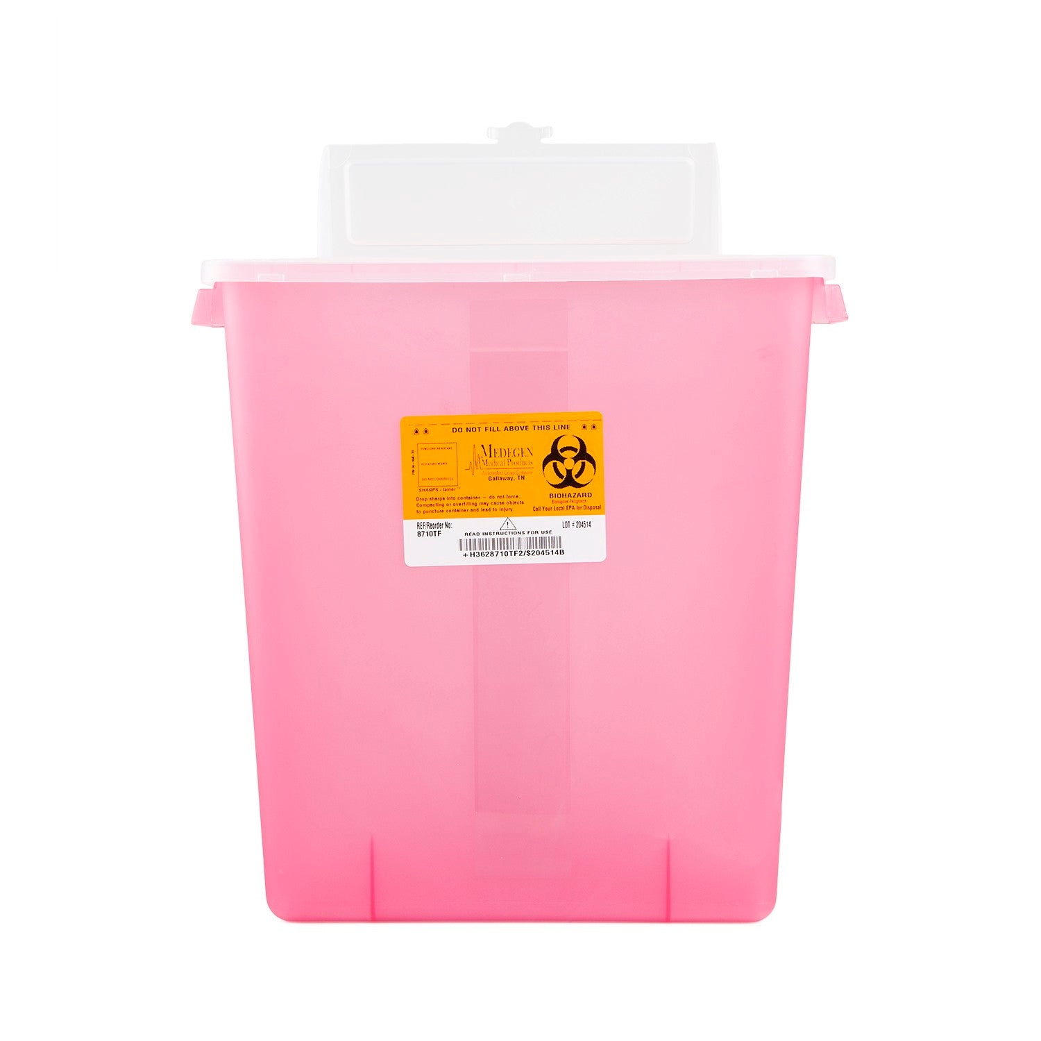Stackable Sharps Container, Polypropylene, 12_" x 13_" x 6", Lockable Sliding Lid, Biohazard Symbol, Translucent Red/ Black, 3 Gal, 12/cs