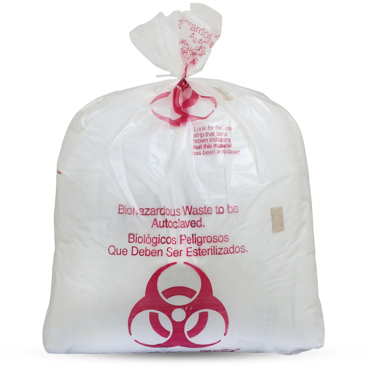 Biohazard Bag, 38" x 47", Print/ Label, Max Temp 285F, Biohazard Labeling, Biohazard Symbol, English/ Spanish, Clear/ Black, 1.8 Mil, 44 Gal, 100/cs