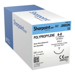 Polypropylene Suture, Monofilament, Reverse Cutting, Size 4-0, 18"/45cm, 18mm, 3/8 Circle, 12/bx