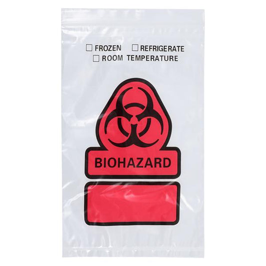 Specimen Transport Bag, Printed BIOHAZARD in Orange & Black, 4" x 6" Clear Poly, 2 Wall,  1000/cs (DROP SHIP ONLY)