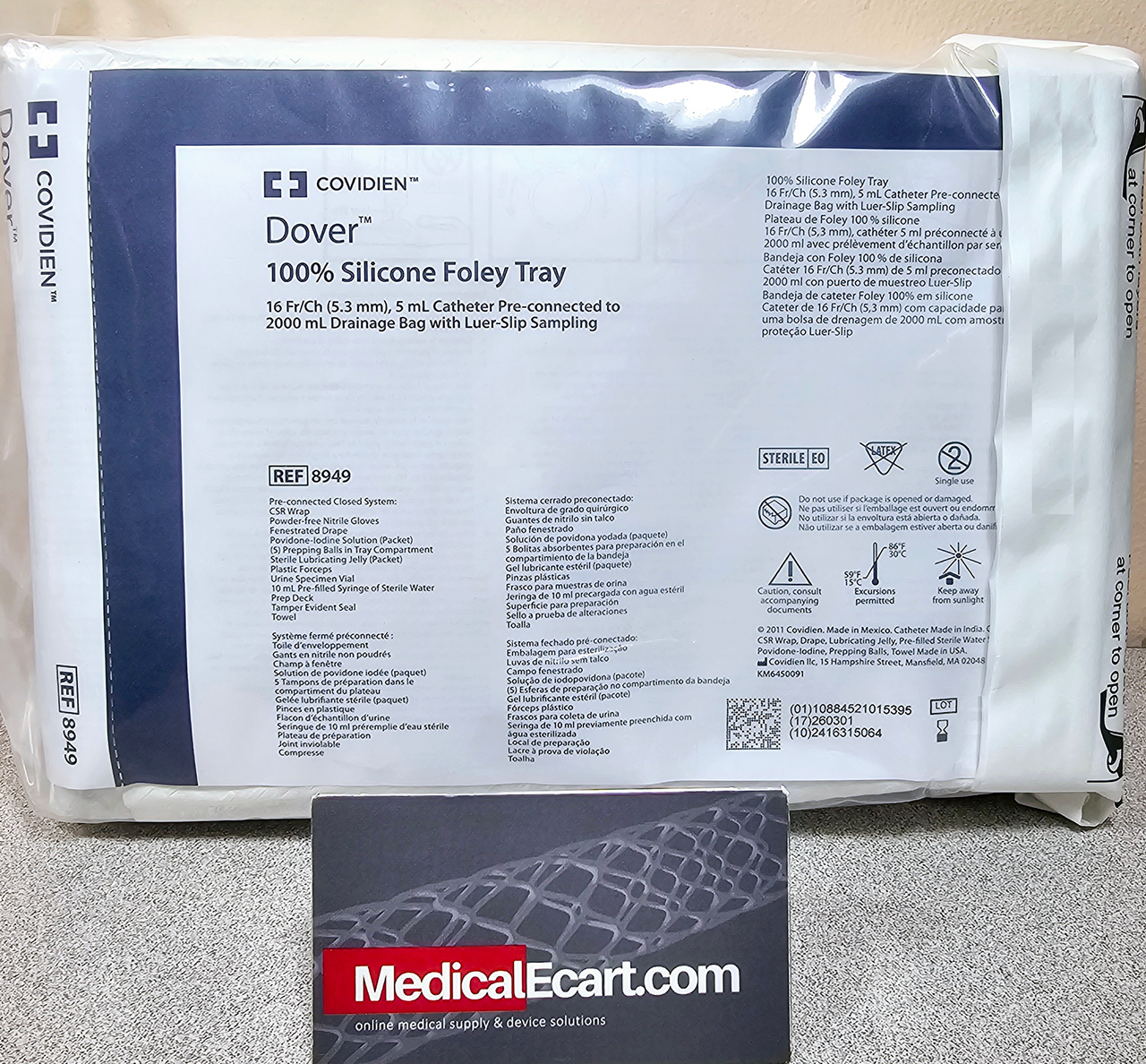 Silicone Foley Luer Slip Sampling Urinary Catheterization Kit, 16FR, 5ML, 2000ML 10/cs (Continental US Only)