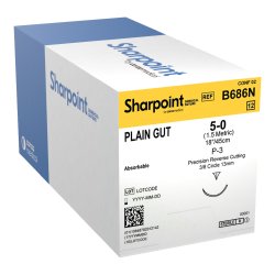 Plain Gut Suture, Reverse Cutting, Size 5-0, 18"/45cm, 13mm, 3/8 Circle, 12/bx