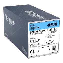 Polypropylene Suture, Monofilament, Reverse Cutting, Size 4-0, 18"/45cm, 19mm, 3/8 Circle, 12/bx