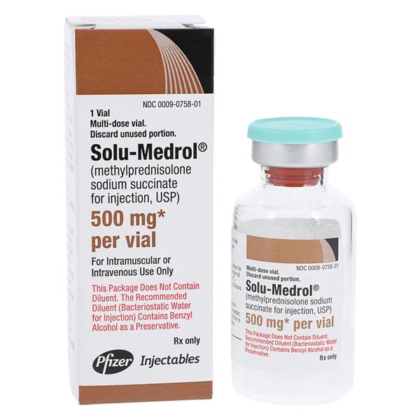 Solu-Medrol Methylprednisolone Sodium Succinate, 500 mg Injection, Multiple Dose, 8 ml Vial (Rx) (Item is Non-Returnable) (We must have your Wholesale Drug License on File before shipping this product) (US Only, Excluding IN and ND)