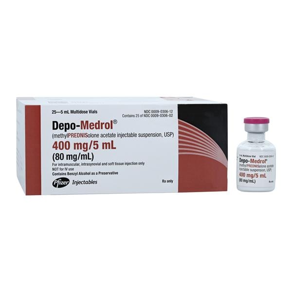 Depo-Medrol Methylprednisolone Acetate, 80 mg/ ml Injection, Multiple Dose, 5 ml Vial, 25/pk (Rx) (Item is Non-Returnable) (We must have your Wholesale Drug License on File before shipping this product) (US Only, Excluding IN and ND)
