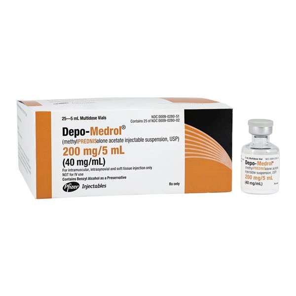 Depo-Medrol Methylprednisolone Acetate, 40 mg/ ml Injection, Multiple Dose, 5 ml Vial, 25/pk (Rx) (Item is Non-Returnable) (We must have your Wholesale Drug License on File before shipping this product) (US Only, Excluding IN and ND)