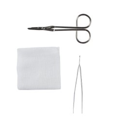 Suture Removal Kit, Includes: (1) 4.5" Iris Scissor with Point Protector, (1) 4.75" Adson Serrated Forcep with Point Protector, (2) 2" x 2" 8-Ply Gauze, (1) PVP Iodophor Prep Pad, Medium, (1) Alcohol Prep Pad, Medium, 50/cs