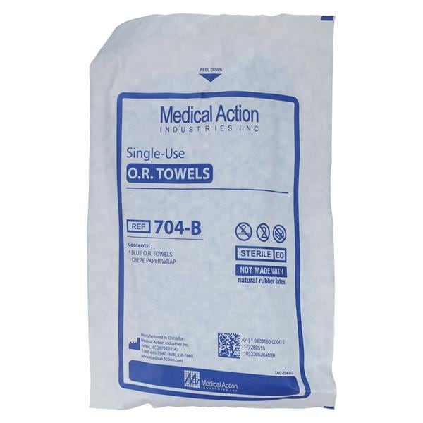 O.R. Towel, 17" x 26", Blue, Sterile, 4/pk, 20 pk/cs