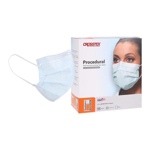 ASTM Level 2 Mask, Blue, Latex Free (LF), 100/bx, 5 bx/cs
