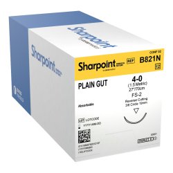 Plain Gut Suture, Reverse Cutting, Size 4-0, 27"/70cm, 19mm, 3/8 Circle, 12/bx