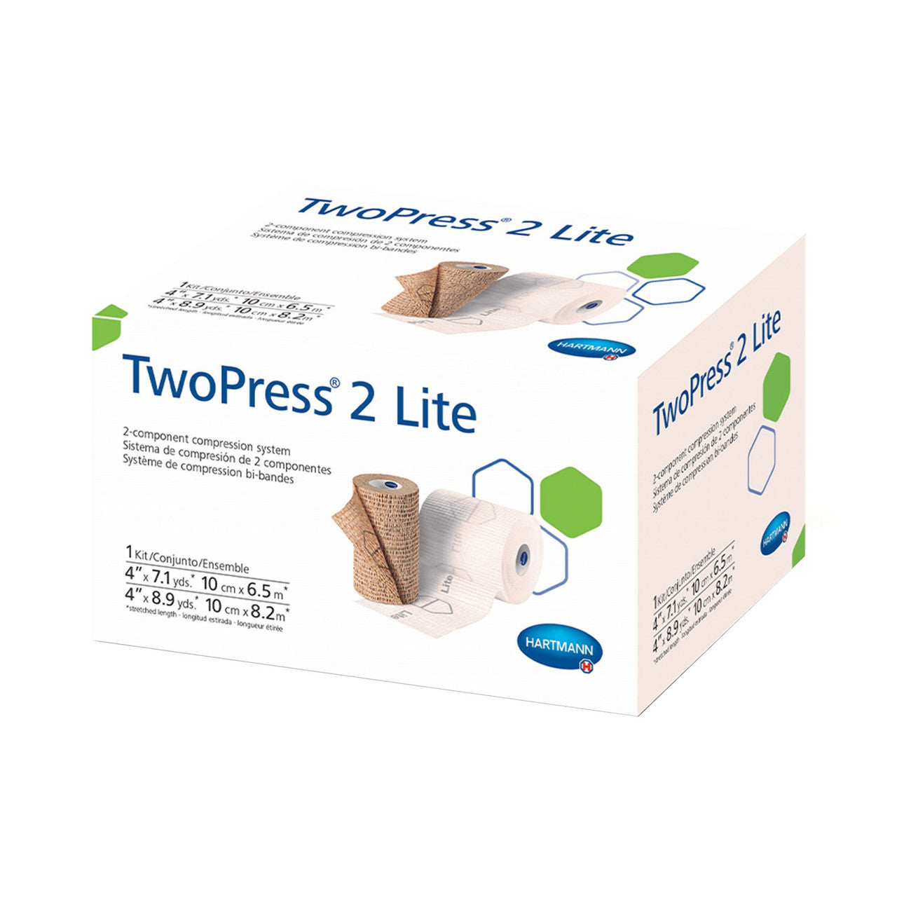 TwoPress2 Lite, Compression Bandaging System Includes: Padding Bandage, 4" x 7.1 yds &  Cohesive Bandage, 4" x 8.9 yds, Self-Adherent, Tan/ White, Latex-Free 8 kt/cs