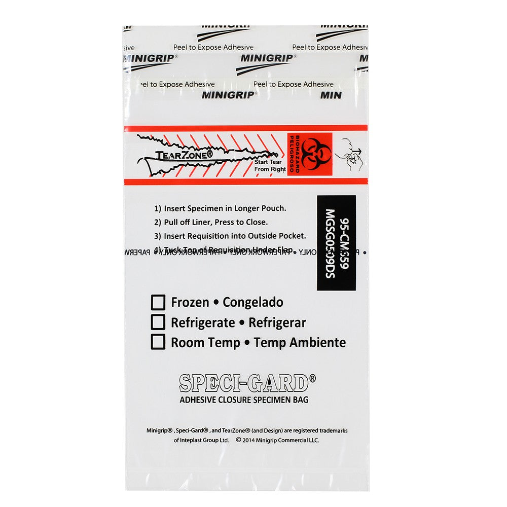 Speci-Gard Transport Bag, Permanent Adhesive Closure, 5 x 9, 2 Mil, Clear/Black & Red with Flap, Destroyable, 100pk, 10 pk/cs