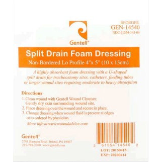 Non-Bordered Split Drain Dressing, 4" x 5", 50/bx