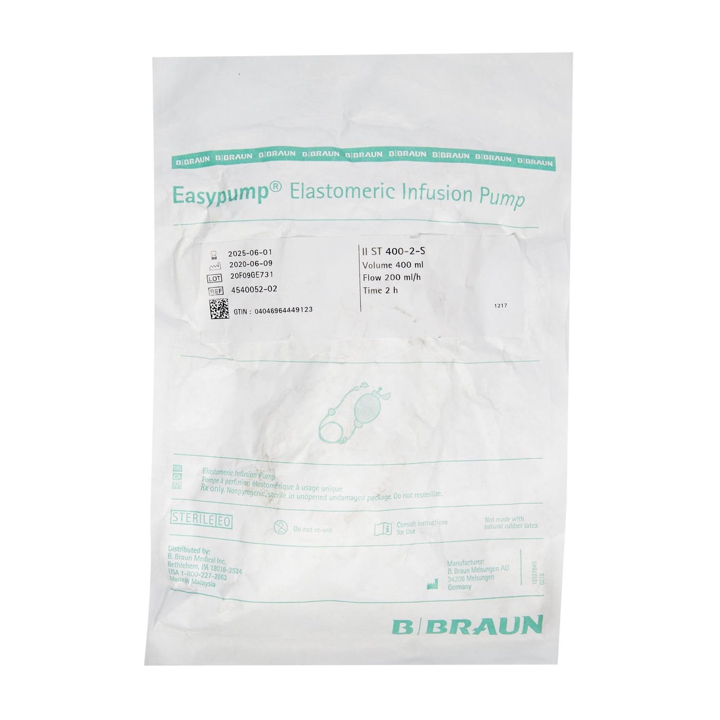 Easypump Short Term, 400-2-S, 400 ml Filling Volume, 200 ml/hr Flow Rate, 2 hr Infusion Time, Light Blue, 10/cs (Rx) (Continental US+HI Only)