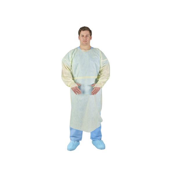 BASIC Over-the-Head Isolation Gown, Tri-Layer, Thumb Hooks, Yellow, Large, 150/cs (US Only)