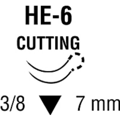 Suture, Reverse Cutting, Size 7-0, Black, 18", Needle HE-6, 3/8 Circle, 1 dz/bx (Continental US Only)