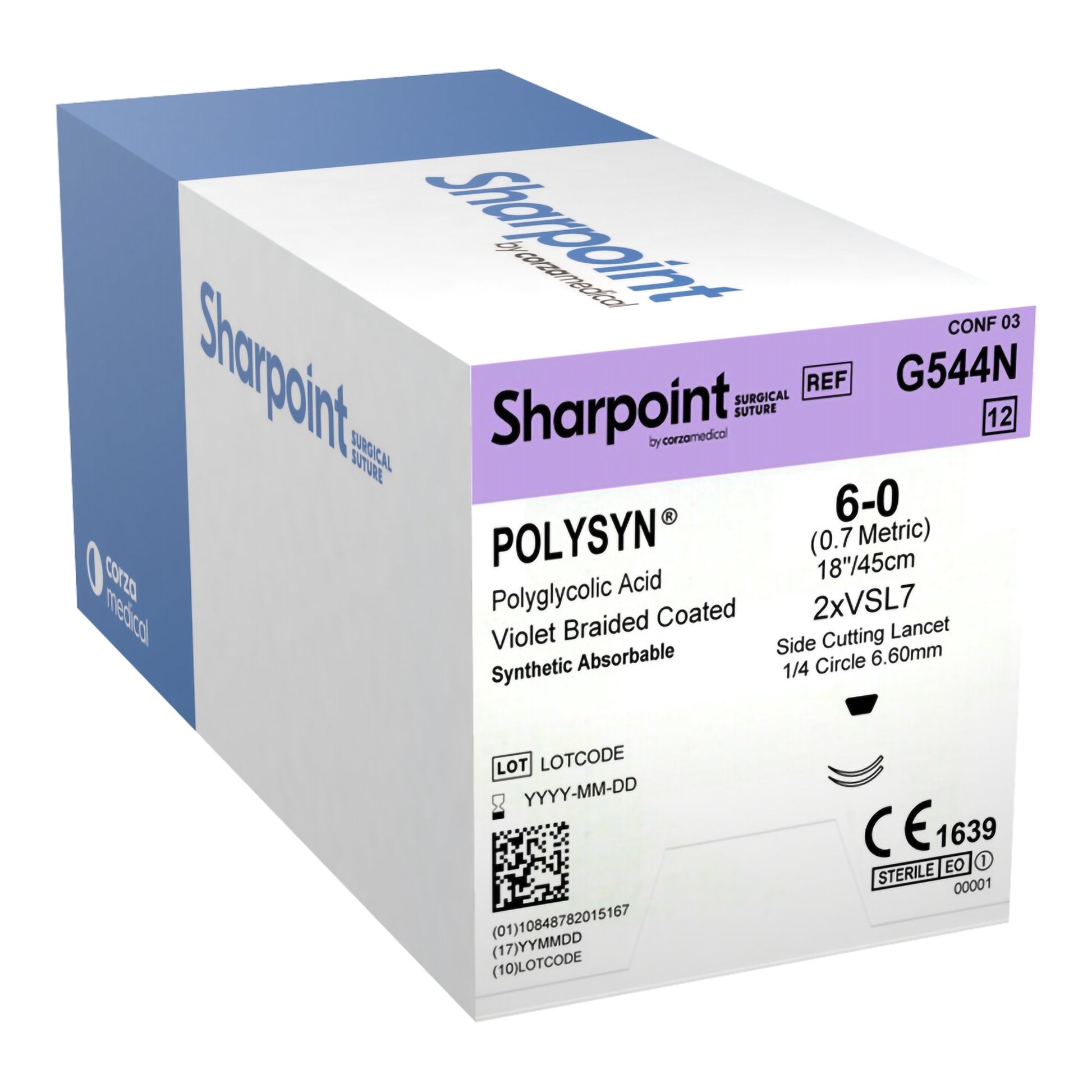 Polyglycolic Acid Suture, Violet Braided, Lancet, Size 6-0, 18"/45cm, 6.6mm, 1/4 Circle, 12/bx