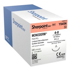 Monoderm Suture, Monofilament, Conventional, Size 4-0, 18"/45cm, 16mm, 3/8 Circle, 12/bx