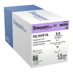 Polyglycolic Acid Suture, Braided, Reverse Cutting, Size 5-0, 18"/45cm, 11mm, 3/8 Circle, 12/bx