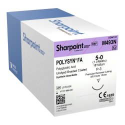 Polyglycolic Acid Suture, Braided, Reverse Cutting, Size 5-0, 18"/45cm, 13mm, 3/8 Circle, 12/bx