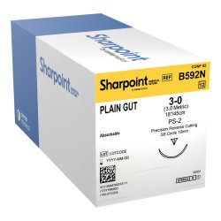 Plain Gut Suture, Reverse Cutting, Size 3-0, 18"/45cm, 19mm, 3/8 Circle, 12/bx