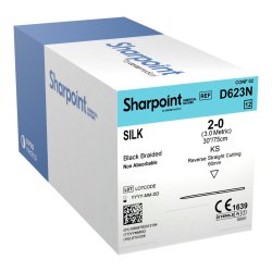 Silk Suture, Black Braided, Straight Cutting, Size 2-0, 30"/75cm, 60mm, Straight, 12/bx