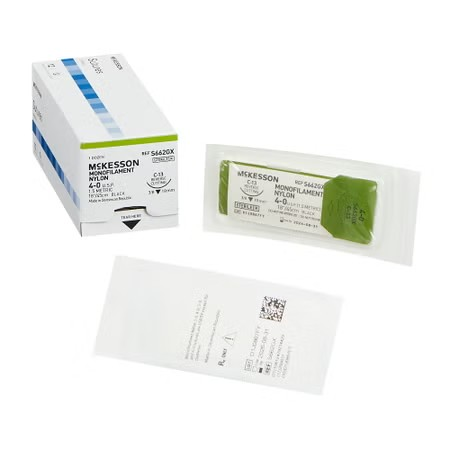 Nonabsorbable Suture with Needle McKesson Nylon C-13 3/8 Circle Reverse Cutting Needle Size 4-0 Monofilament 12/bx (S662GX)