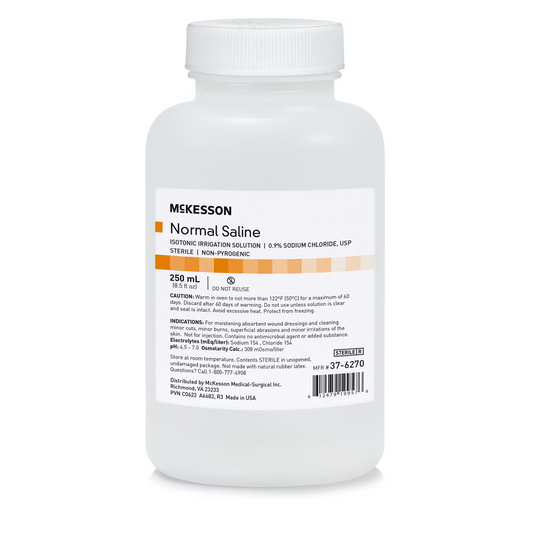 Irrigation Solution - OTC McKesson 0.9% Sodium Chloride Not for Injection Bottle, Screw Top 250 mL 24/cs (37-6270)