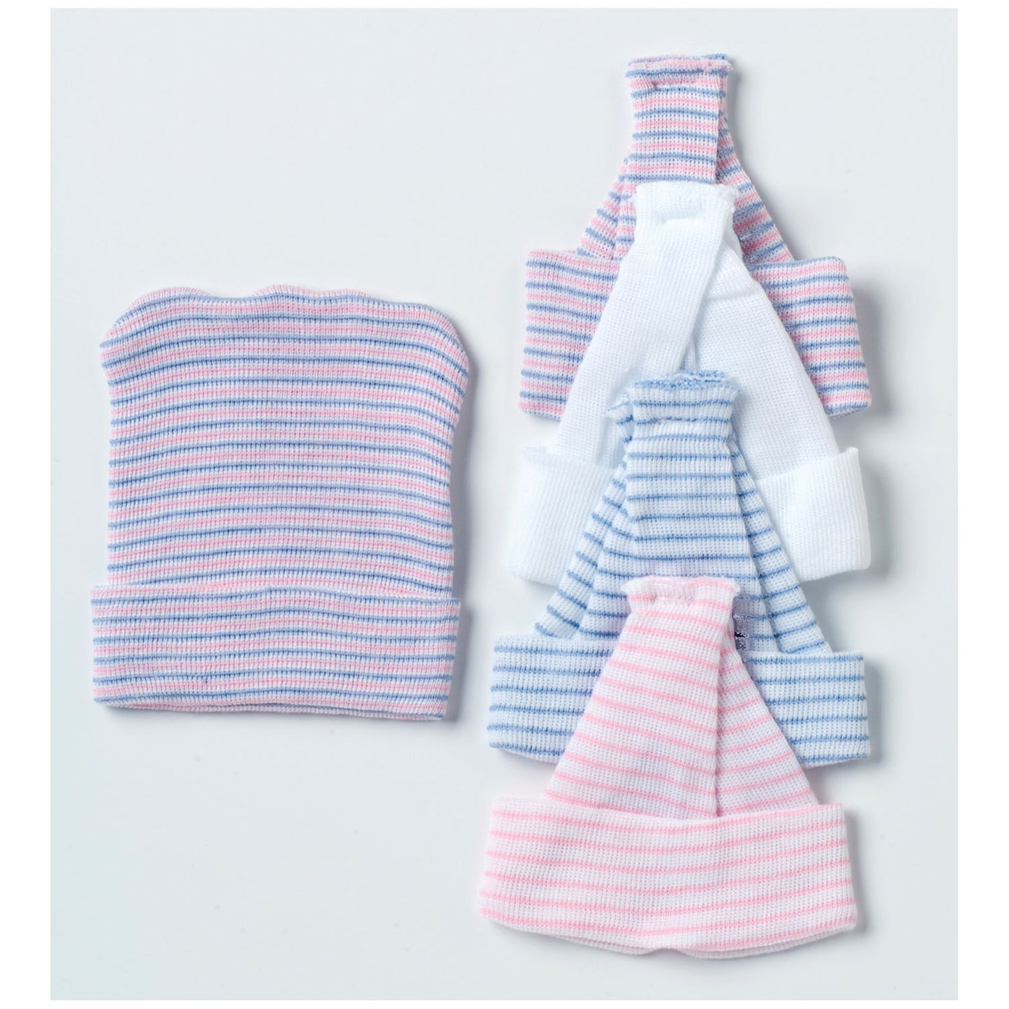 Single-Ply Infant Cap, White, Pink, Blue Stripe, Bulk, 500/cs