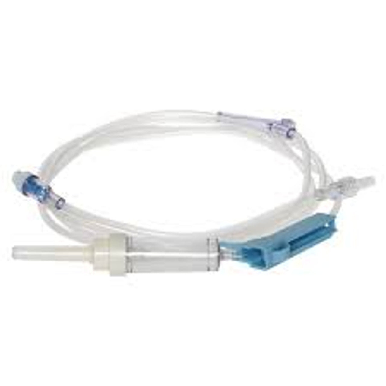 Primary Gravity IV Set, Ventilated/Unventilated, Pre-Drilled Injection Site, MicroClave Clear Needleless Injection Site, (2) Flow Wheels, with Ext. Equipment, Rotating Male Luer Lock, 10 drops/ml, 95" Length, 50/cs