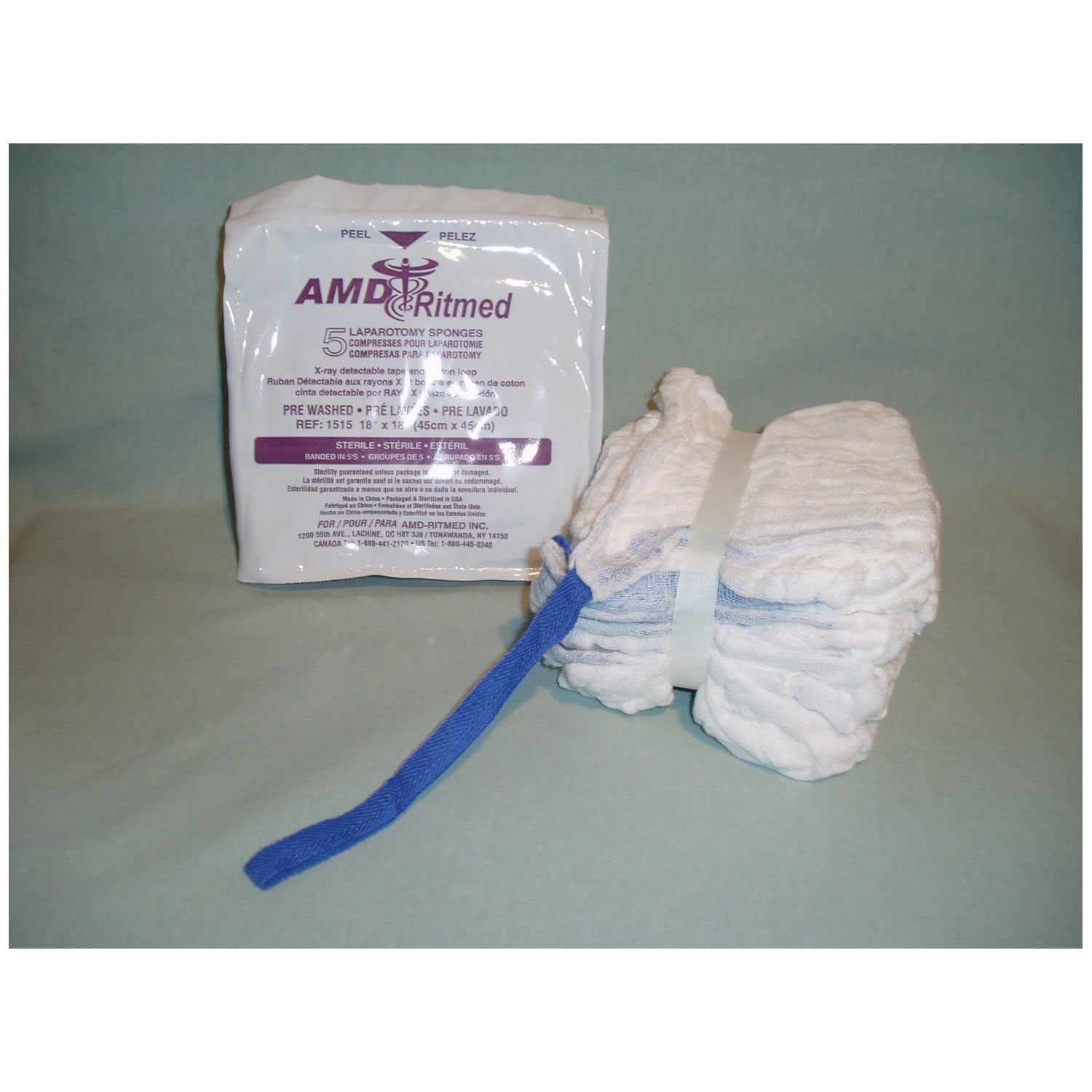 Laparotomy Sponge, 18" x 18", 4-Ply, Prewashed, 5/pk, 40 pk/cs