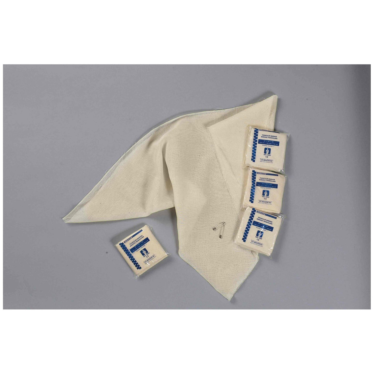 Triangular Bandage with Safety Pins, 40" x 40" x 56", Strong Muslin, 12/pk, 20 pk/cs
