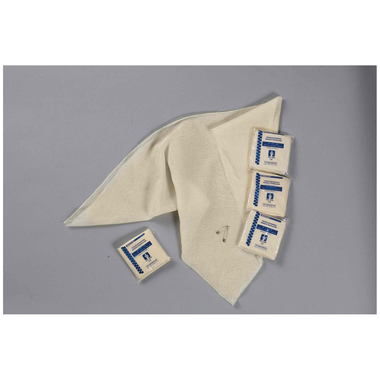 Triangular Bandage with Safety Pins, 40" x 40" x 56", Strong Muslin, 12/pk, 20 pk/cs
