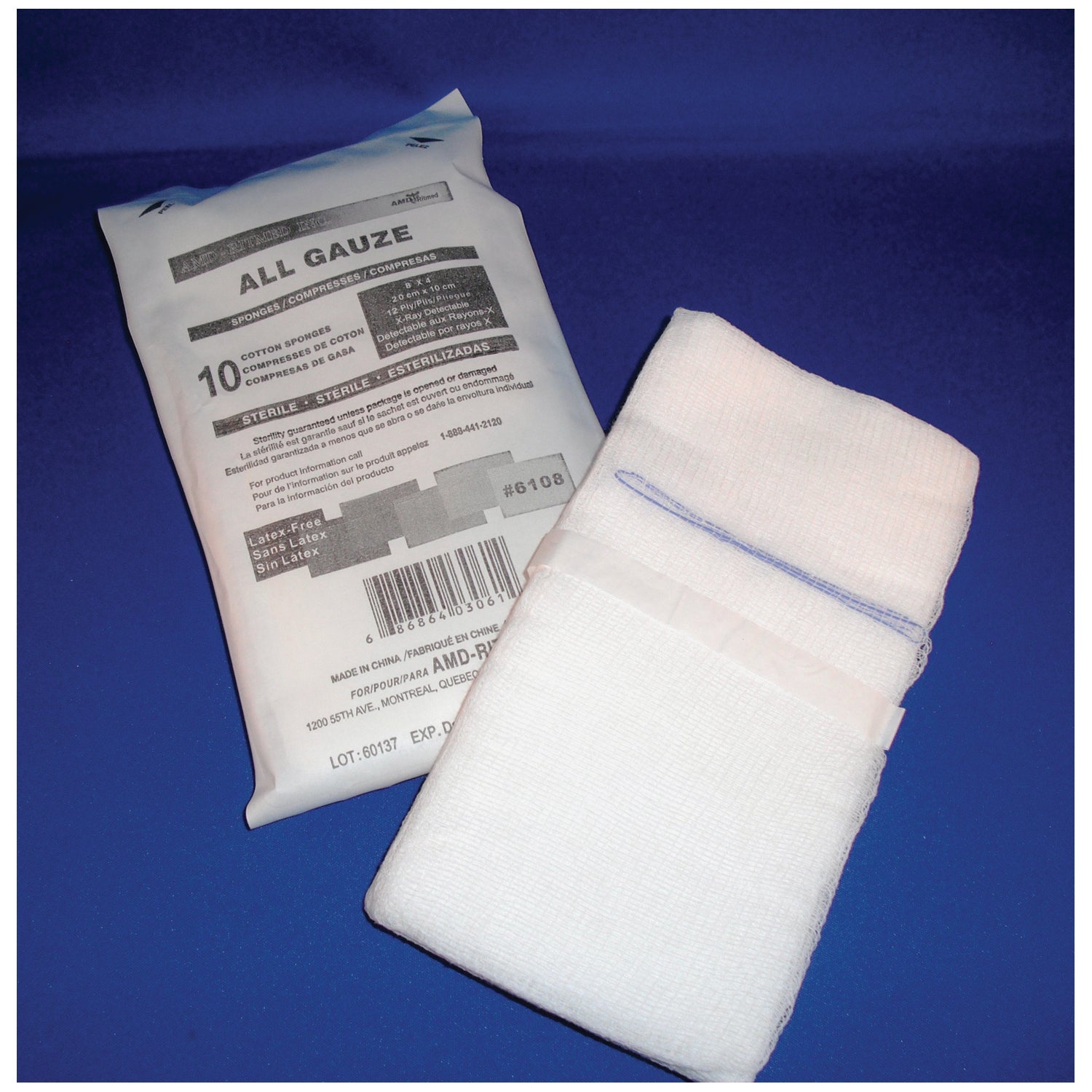 Sponge, X-Ray Detectable, Gauze, Sterile, 8" x 4", 10/pk, 100 pk/cs