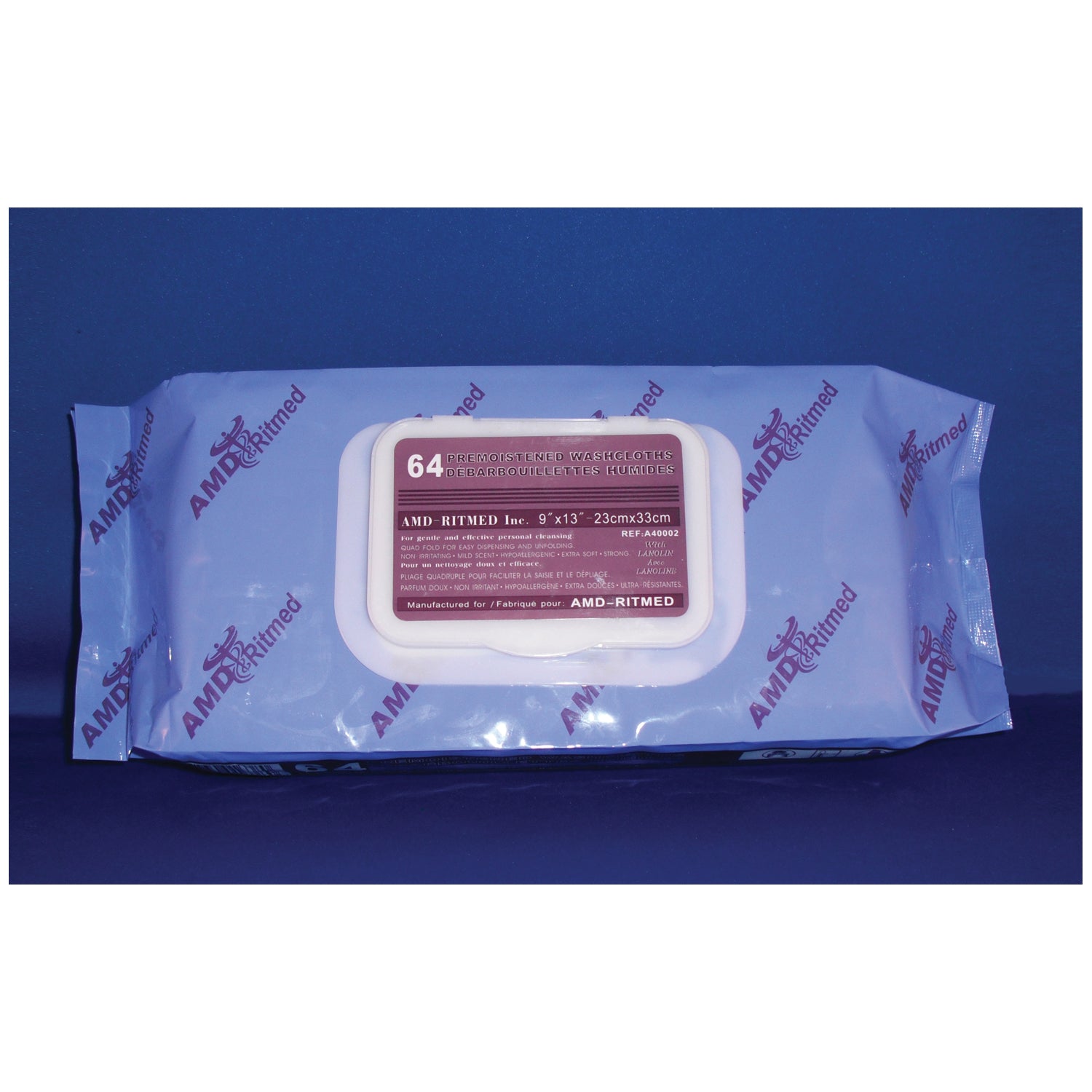Washcloth, 10" x 13", Pre-Moistened, 64 wipes per soft pack, 8 pk/cs (100 cs/plt) (Minimum Expiry Lead is 90 days) (Item is Non-Returnable)