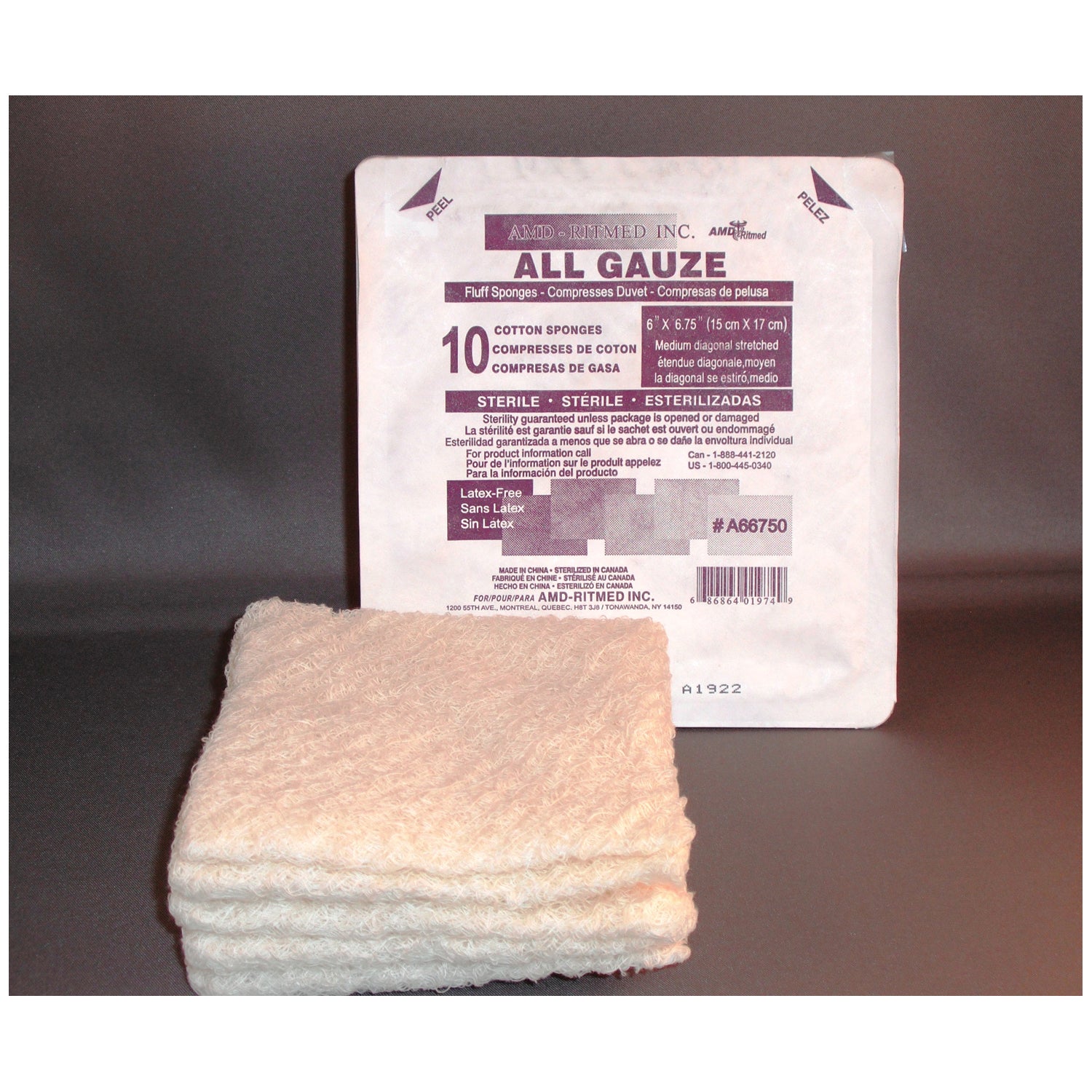 Fluff Sponge, 6" x 6_", Sterile, 10/hard tray, 48 tray/cs